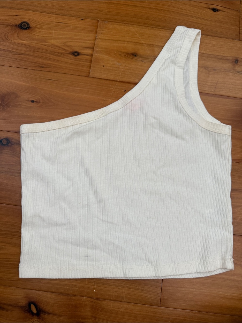 Asymmetric One-Shoulder Ribbed Crop Top in Off-White